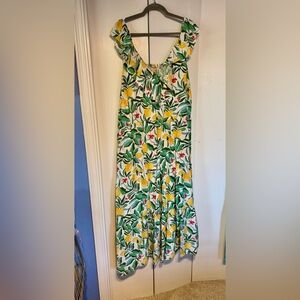 Ava & Viv Lemon Print Smocked Maxi Dress (3X)